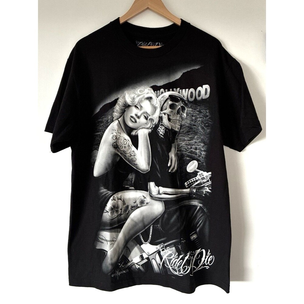 Ride Or Die Shirt Men's Large Marilyn Monroe Skull Motorcycle